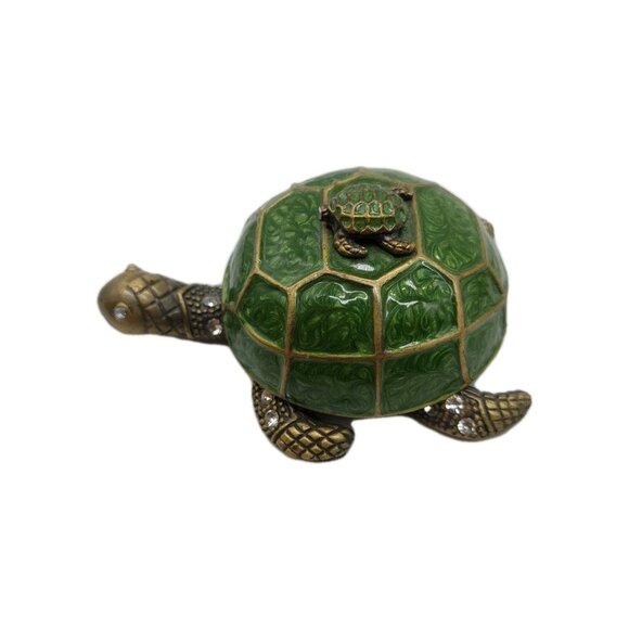 Bombay Company Turtle Trinket Box Jeweled Enamel Pill Holder Green - Picture 1 of 10
